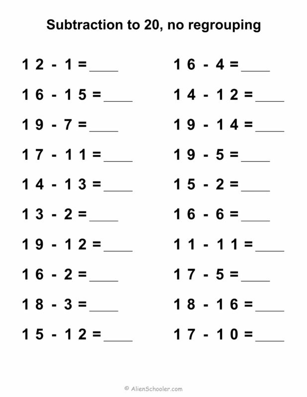 Subtraction up to 20, no regrouping