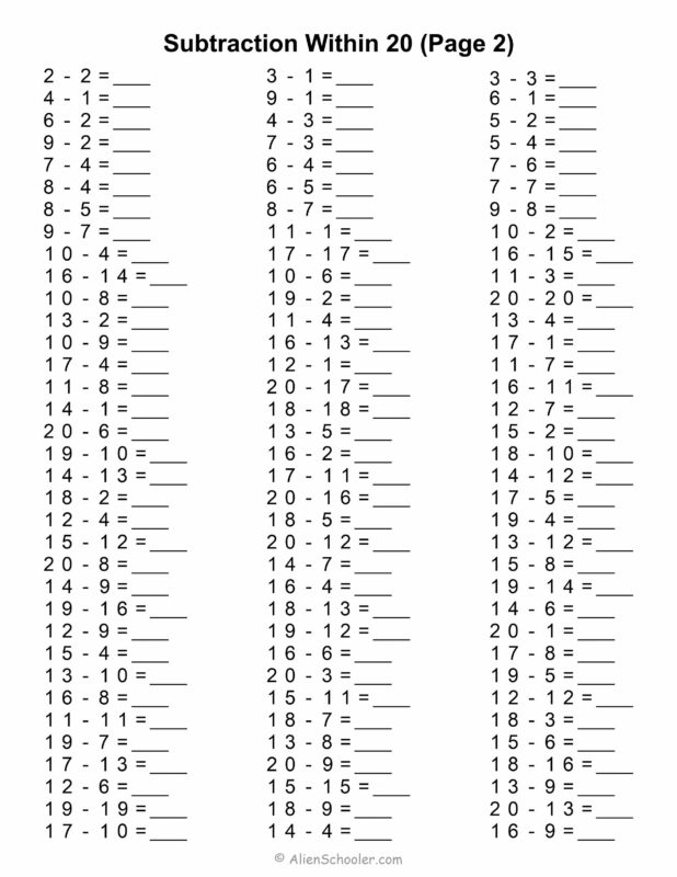 Subtraction Within 20 Worksheet (Page 2)