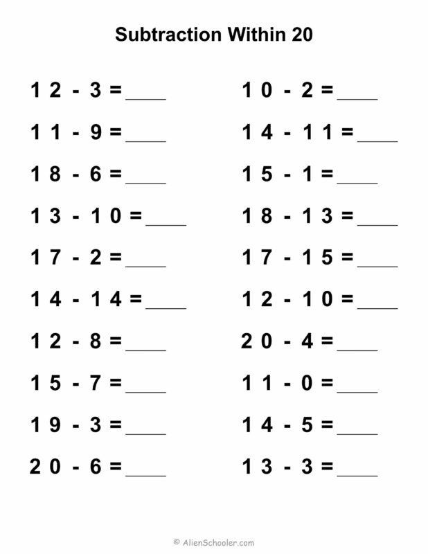 Subtraction Within 20 Worksheet Free Printable