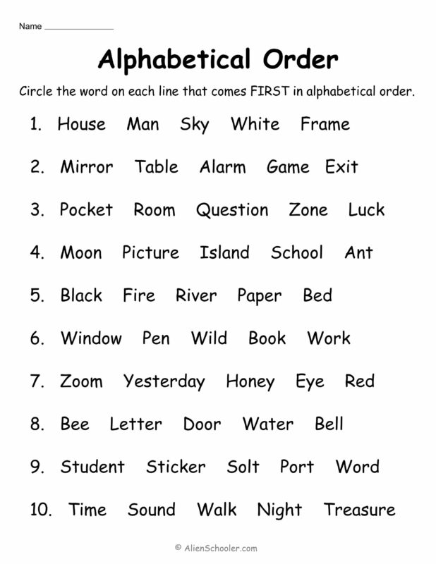 Alphabetical Order Worksheet with Words