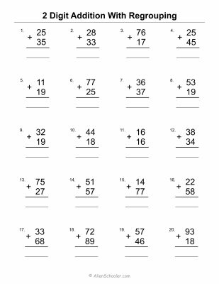 Two Digit Addition With Regrouping Worksheet