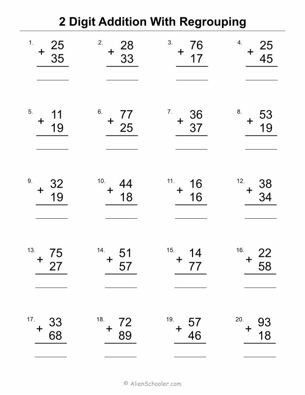 Two Digit Addition With Regrouping Worksheet