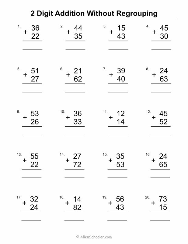 2 Digit Addition Without Regrouping Worksheet