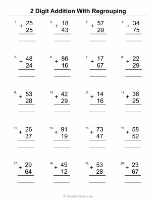 2 Digit Addition With Regrouping Worksheet