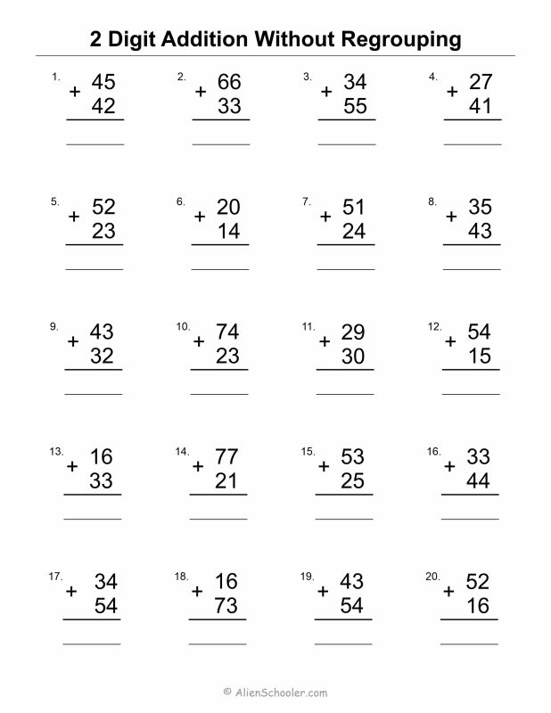 Two Digit Addition Without Regrouping Worksheet