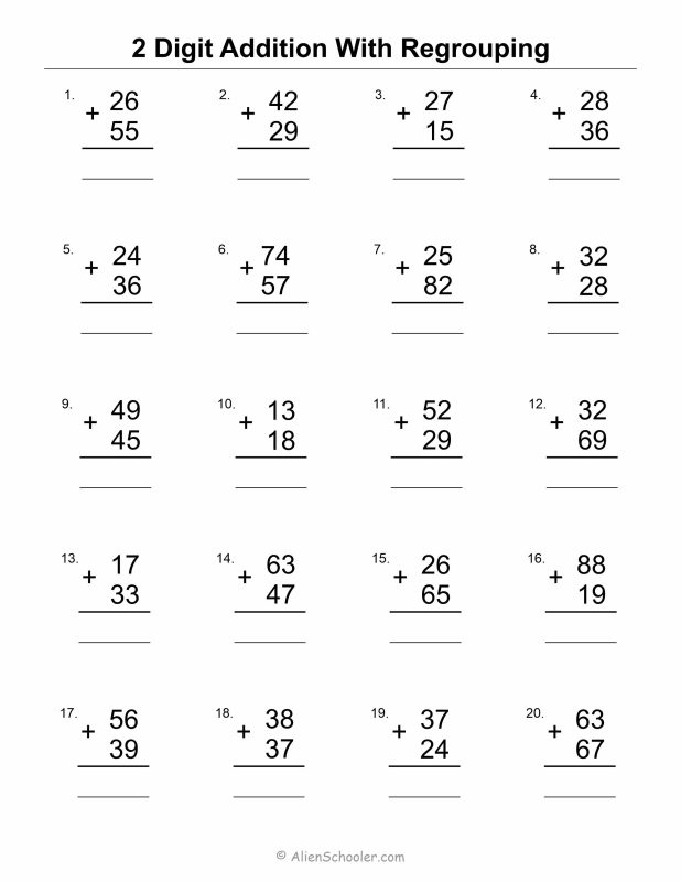 Add two 2-digit numbers in columns worksheet