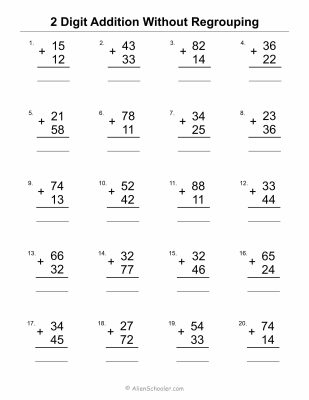 2-Digit Addition Worksheet (No Regrouping)