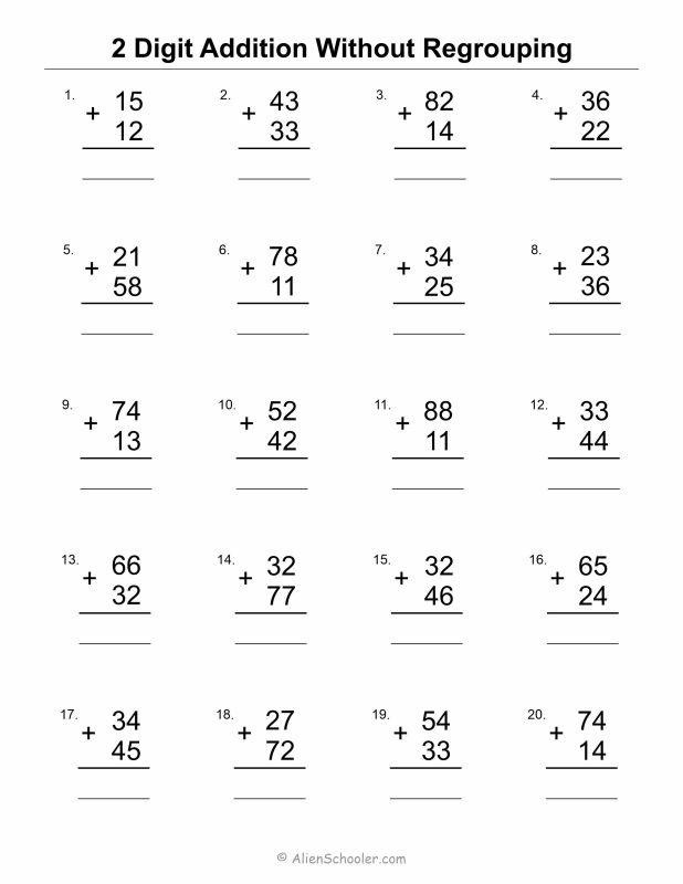 2-Digit Addition Worksheet (No Regrouping)