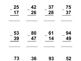 2-Digit Subtraction With Regrouping - Worksheet 1