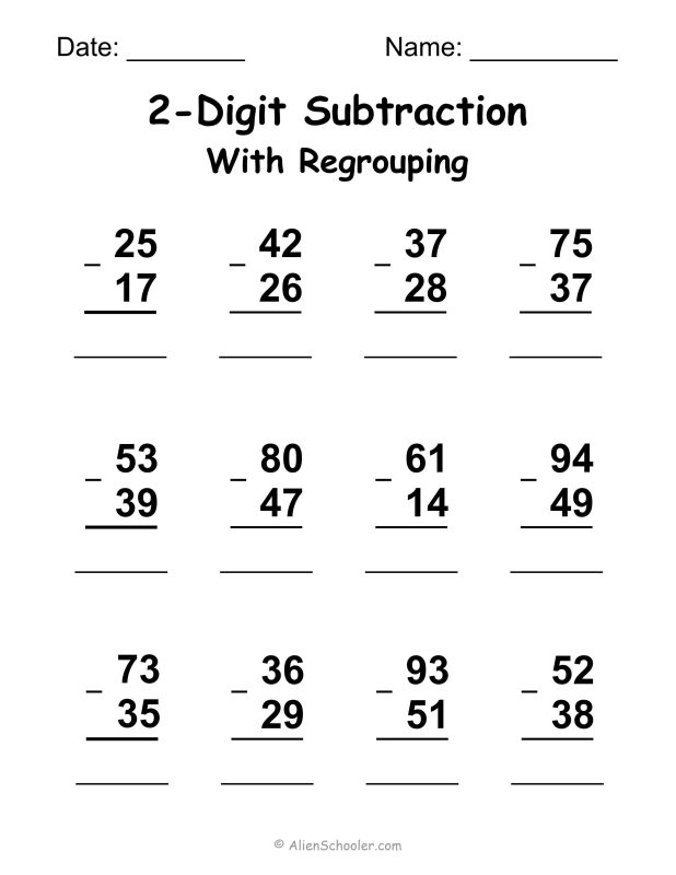 2-Digit Subtraction With Regrouping Worksheet