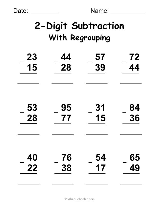 2-Digit Subtraction With Regrouping