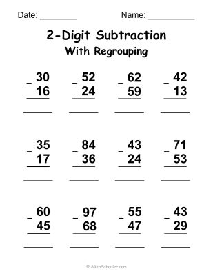 2-Digit Subtraction With Regrouping Worksheet