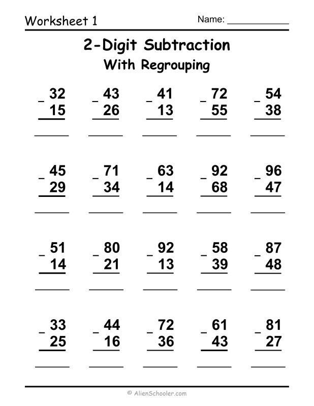 2-Digit Subtraction With Regrouping Worksheet