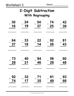 Double Digit Subtraction With Regrouping Worksheet
