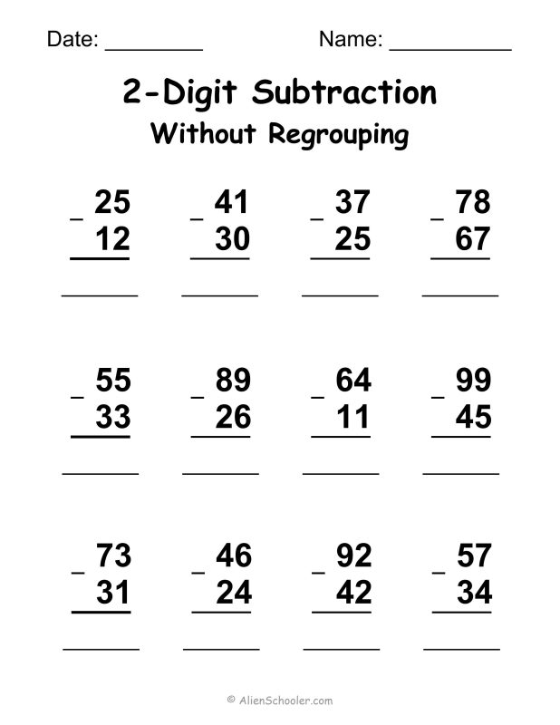 2-Digit Subtraction Without Regrouping - Worksheet 1