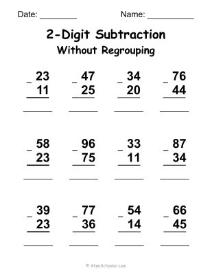 Two digit Subtraction Without Regrouping - Worksheet 2
