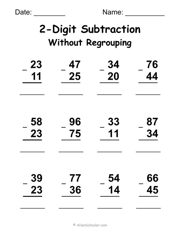 Two Digit Subtraction Without Regrouping - Worksheet 2