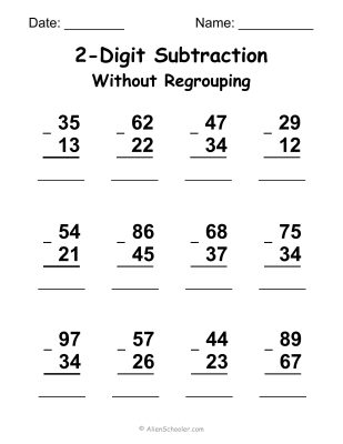 2-Digit Subtraction Without Regrouping - Worksheet 3