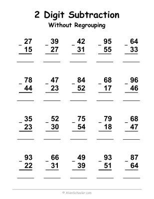 Double Digit Subtraction Without Regrouping Worksheet Printable