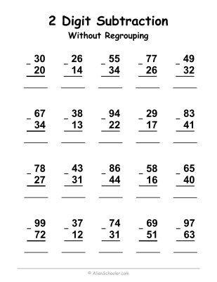 2-Digit Subtraction Worksheet (Without Regrouping)