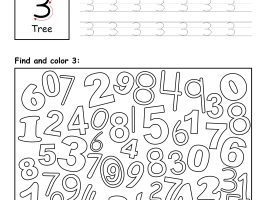 Number 3 - Trace, Find and Color Worksheet