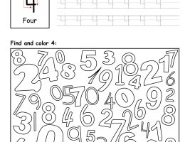 Number 4 - Trace, Find and Color Worksheet