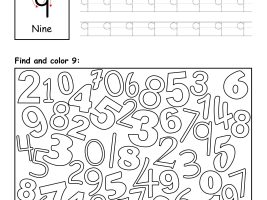 Number 9 - Trace, Find and Color Worksheet