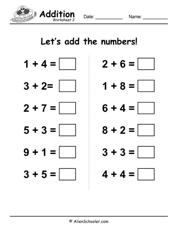 Horizontal Addition Worksheet For Kindergarten