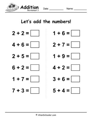 Addition Worksheet For Kindergarten