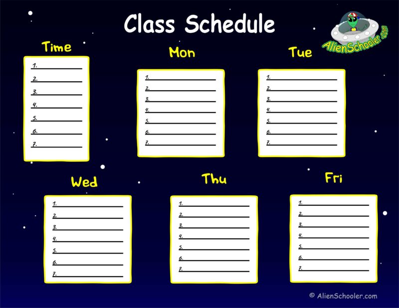 Free Class Schedule Template With 5-day Week