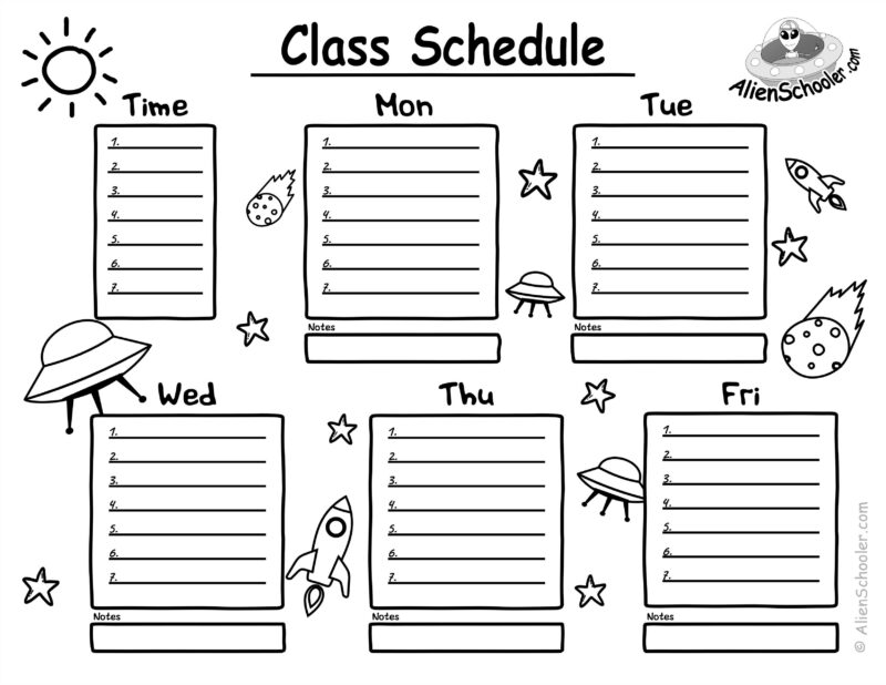 Free printable class schedule template