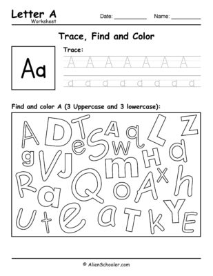 Letter A Worksheet - Trace, Find and Color