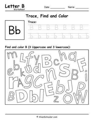 Letter B Worksheet - Trace, Find and Color