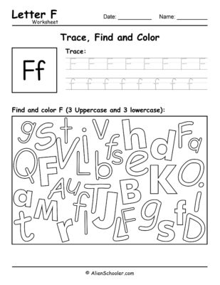 Letter F Worksheet - Trace, Find and Color