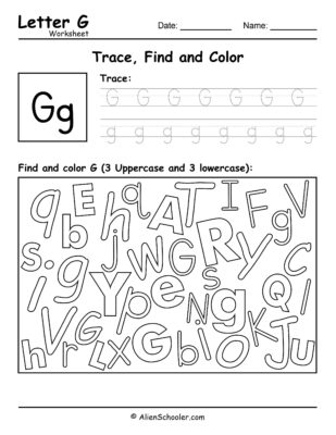 Letter G Worksheet - Trace, Find and Color