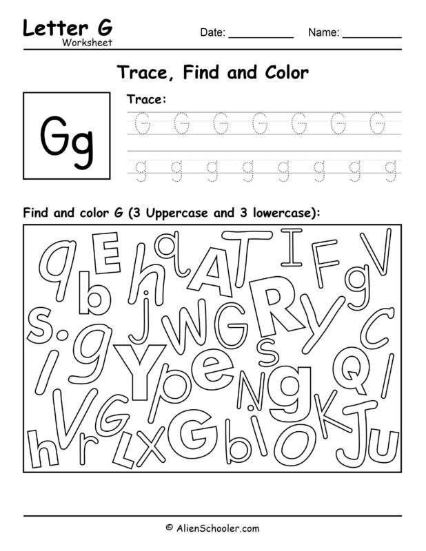 Letter G Worksheet - Trace, Find and Color