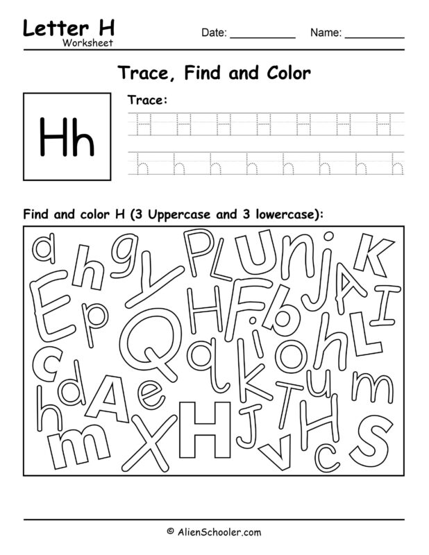 Letter H Worksheet - Trace, Find and Color