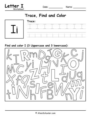 Letter I Worksheet - Trace, Find and Color