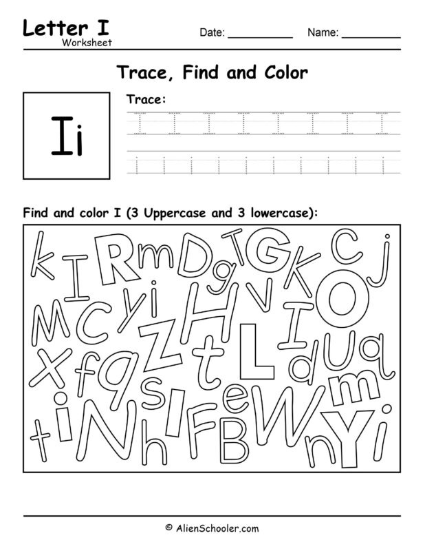 Letter I Worksheet - Trace, Find and Color