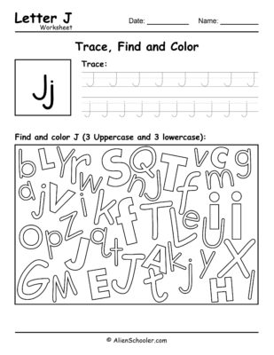 Letter J Worksheet - Trace, Find and Color