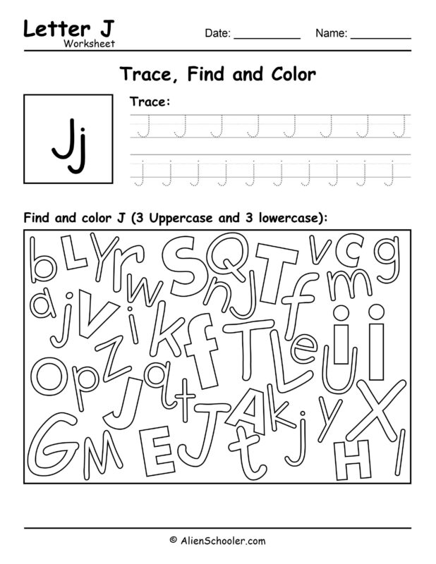 Letter J Worksheet - Trace, Find and Color