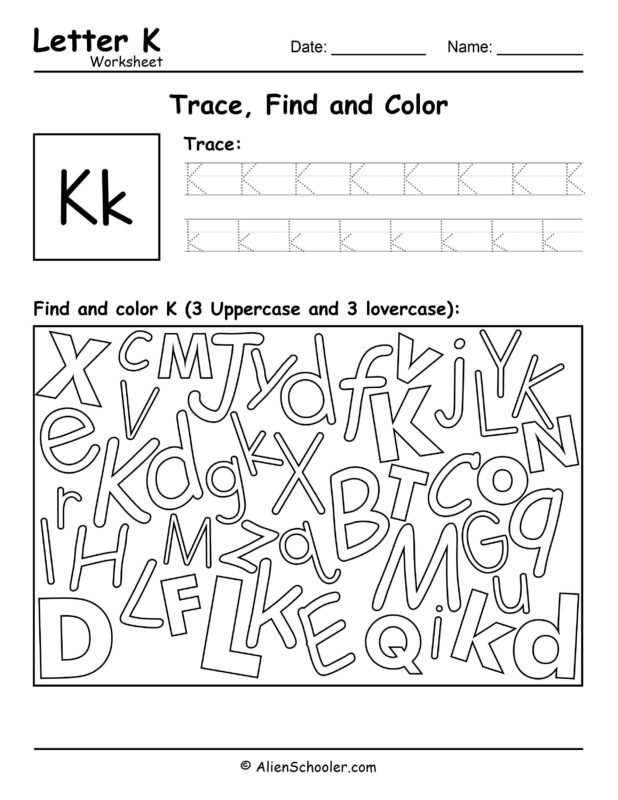 Letter K Worksheet, Trace, Find and Color Letter K