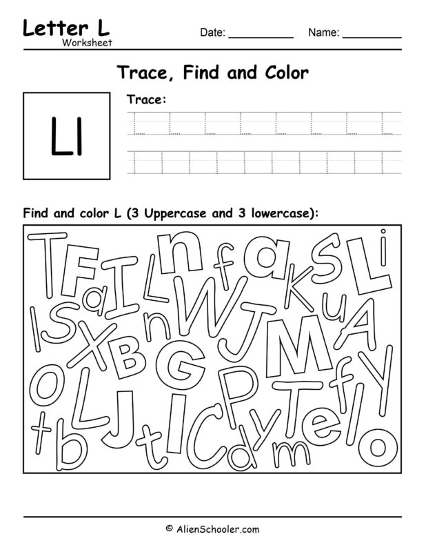 Letter L Worksheet, Trace letter L Worksheet