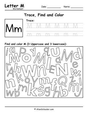 Letter M Worksheet, Trace, Find and Color Letter M