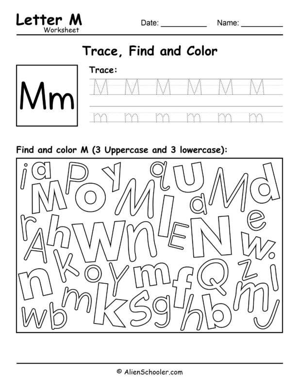 Letter M Worksheet, Trace, Find and Color Letter M