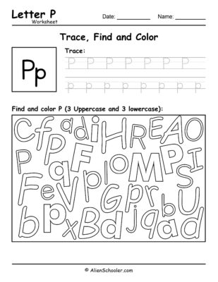 Letter P Worksheet - Trace, Find and Color