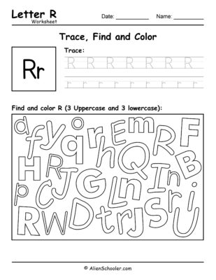 Letter R Worksheet - Trace, Find and Color