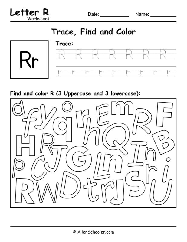 Letter R Worksheet - Trace, Find and Color