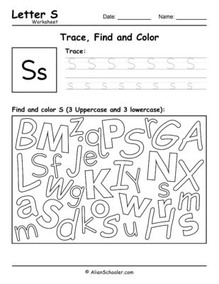 Letter S Worksheet - Trace, Find and Color