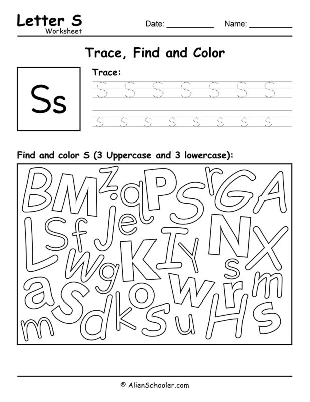 Letter S Worksheet - Trace, Find and Color